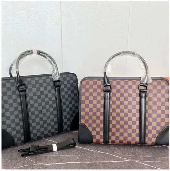 Klassische Business-Handtasche, Herren-Aktentasche, Designer-Umhängetasche, Handtasche, französische Marke, braun bedruckt, karierte Umhängetasche, Laptoptasche mit großer Kapazität