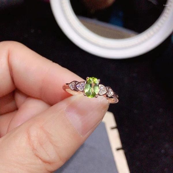 Anelli a grappolo Anello con peridoto naturale da 0,5 ct 4mm 6mm Gioielli di grado VVS Pietra preziosa in argento massiccio 925 per l'uso quotidiano