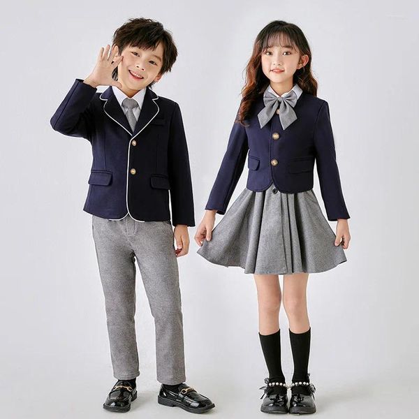 Conjuntos de roupas meninos uniforme escolar meninas jaqueta vestido camisa gravata ternos crianças formal smoking criança roupas criança estudante outfits