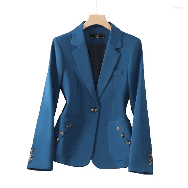 Abiti da donna 2023 Primavera Autunno Nero Bianco Blu Blazer Donna Donna Abbigliamento da lavoro femminile Manica lunga Bottone singolo Solido Formale