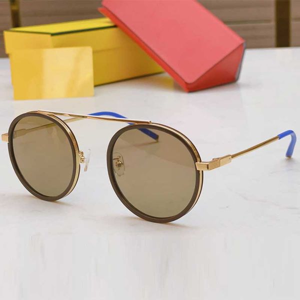 Neue FF0025 Mode Damen Designer Oval Fliegende Brille Metallspiegel Beinband Signatur Herren Freizeit Tourismus Strand Sonnenbrille Geeignet für jede Gesichtsform
