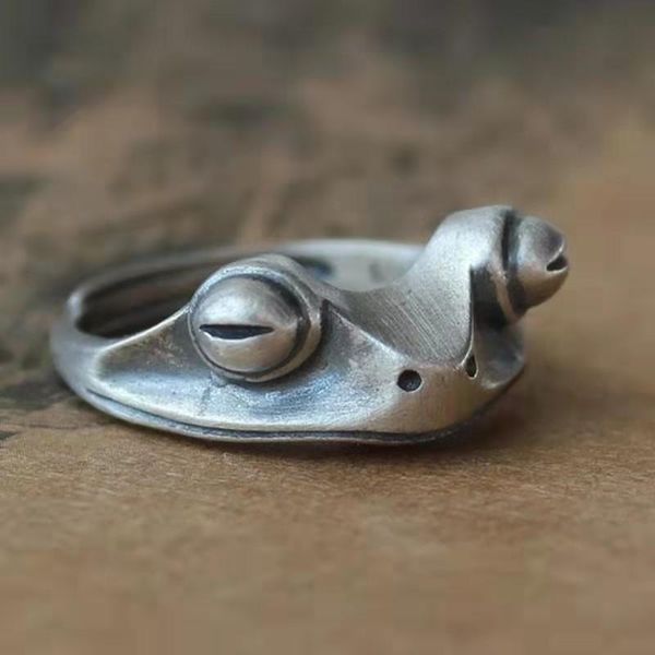 Cluster-Ringe Unisex-Weinlese-Altsilber-Farben-Frosch-Ring für Frauen, die veränderbare Männer öffnen, verstellbarer Boho-Ethno-Schmuck WC002