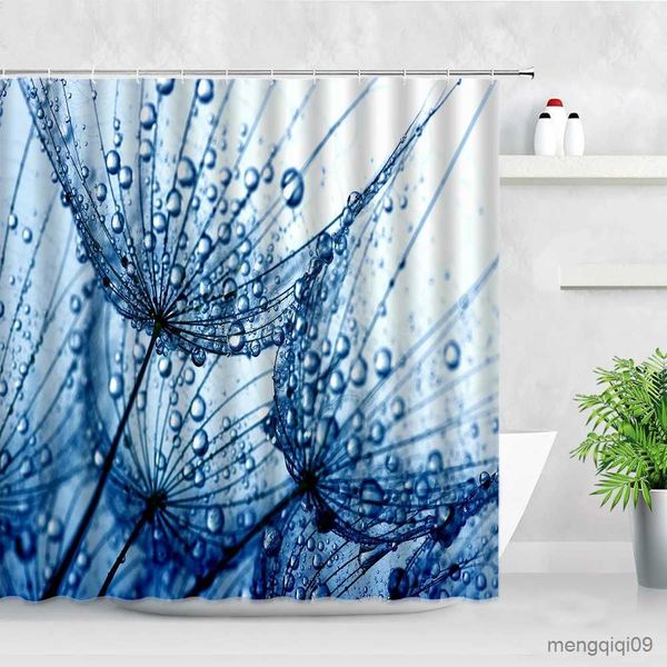 Cortinas de chuveiro simples dandelion cortinas de chuveiro borboleta flor natural primavera decoração do banheiro cortina de banho à prova dwaterproof água com r231101