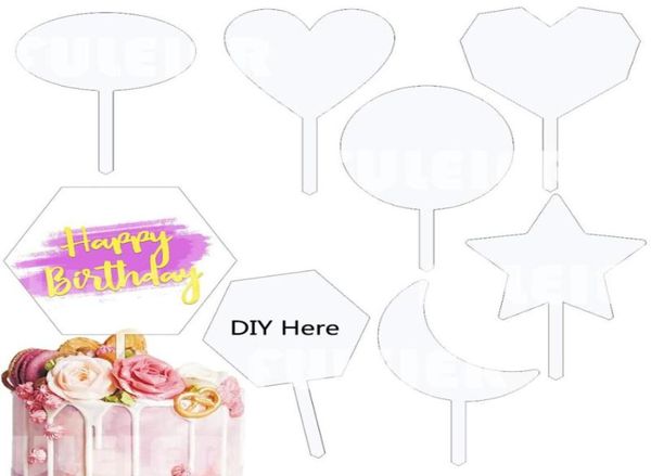 Altre forniture per feste festive 7 pezzi Confezione da 10 toppers per torta in acrilico trasparente Topper compleanno fai da te vuoto per decorazione anniversario di matrimonio6126260