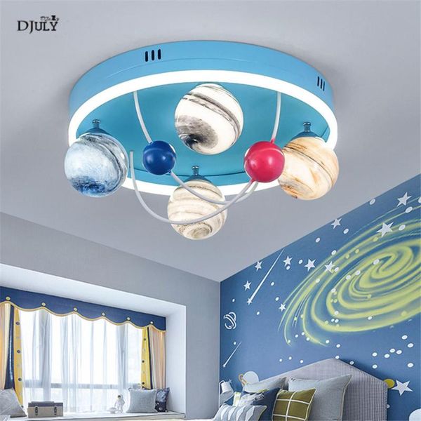 Plafoniere Nordic Cartoon Planet Lampada circolare per bambini Camera da letto Soggiorno Creativo Apparecchio di illuminazione per la casa Lustre Sospensione