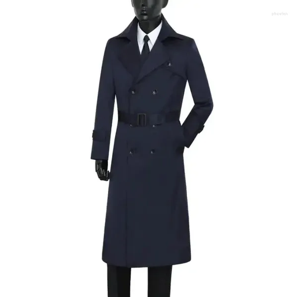 Erkek trenç paltolar erkek kemer mavi bahar sonbahar adam çift göğüslü uzun ceket erkek kıyafetleri rahat ince fit palto kol 9xl