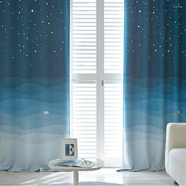 Vorhang Einfache Moderne Blaue Tiefseeschiff Muster Schlafzimmer Verdunkelungsvorhänge Hohl Sternenhimmel Design Isolierte Vorhänge Für Wohnzimmer