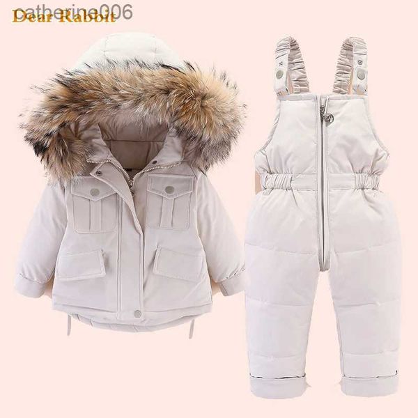 Macacões 2023 jaqueta de inverno para meninas roupas crianças macacões snowsuit bebê menino sobre casaco criança ano novo conjunto de roupas parka real furl231101