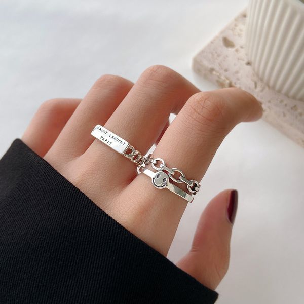 Corrente coreana sorriso aberto anéis para mulheres retro carta índice dedo anel feminino abertura artesanal presente jóias acessórios atacado ymr062