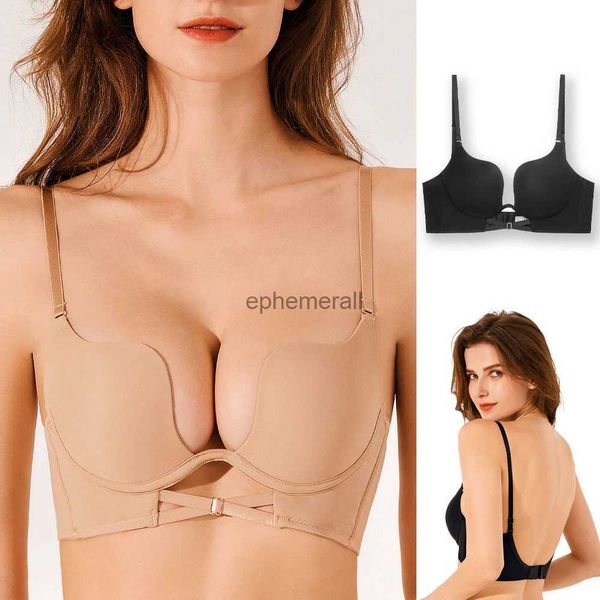 Sutiãs de mergulho sutiã aberto de volta sutiã feminino lingerie para casamento sem costas sutiãs push up roupa interior baixo corte profundo em forma de u topo sexy yq231101