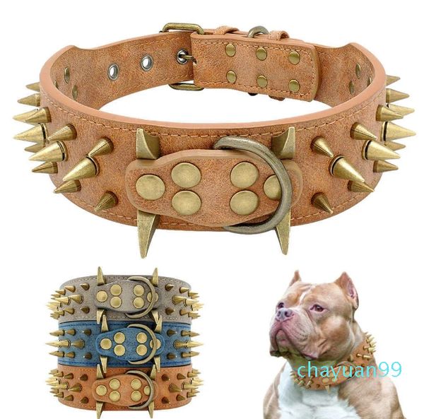 Collare per cani con borchie a spillo largo per cani di taglia media Pitbull Pastore tedesco Collari per animali in pelle PU Cool Fashion