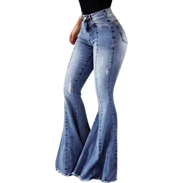 Damen-Jeans, Stretch, hohe Taille, Denim-Flare-Hose, Mädchen, ausgestellt, lässig