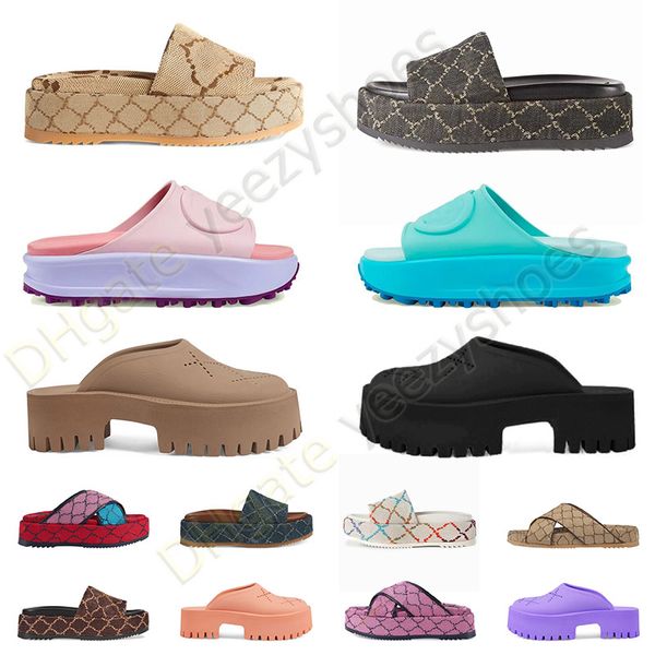 Sandálias de plataforma de luxo Designer feminino designer preto branco azul rosa marrom marrom de borracha Slipper Summer Summer Beach Dhgate Slide Shoes 35-45