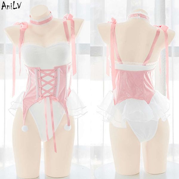 Ani mel pêssego menina doce rosa empregada uniforme piscina festa garçom feminino anime bonito bodysuit maiô roupa cosplay traje