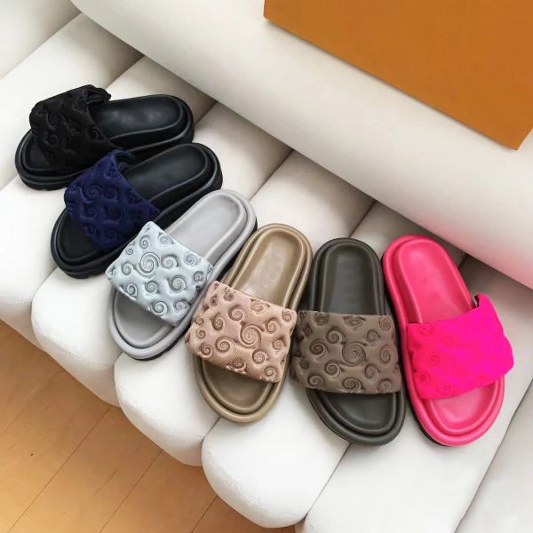 Designer chinelos marca homem slides preto scuff plana sandálias piscina travesseiro mules pôr do sol acolchoado frente cinta mule mulheres moda slide tamanho 35-42 com caixa