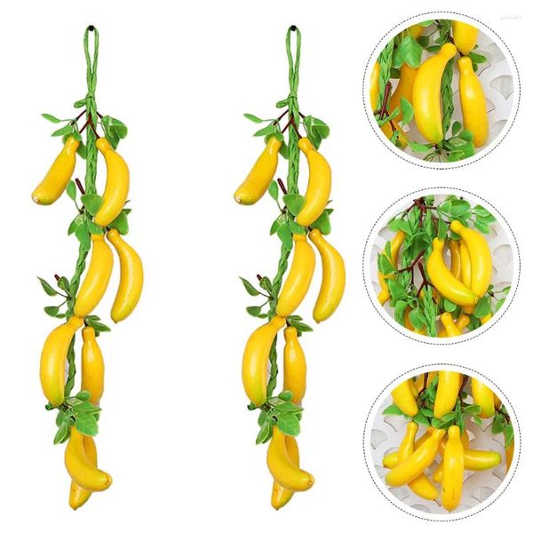 Decorazione del partito 2 pezzi simulati spiedini di banane appese frutta ornamento da parete ciondolo mini ghirlanda stringa oggetti di scena Pu bambino casa