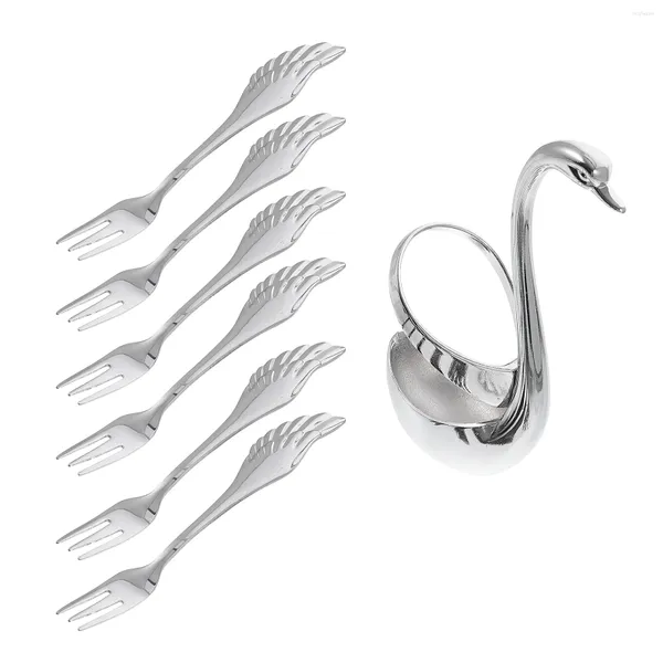 Set di stoviglie Forchetta Abito in argento Cigno Cucchiaio Porta Frutta Dessert Stoviglie Posate Set da tavola in acciaio inossidabile