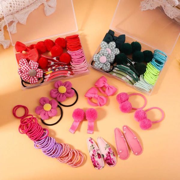 Accessori per capelli Set di fasce per capelli da 62 pezzi Ragazza carina Cartone animato Cravatta elastica Copricapo Palla Fiore Forcina Anello Copricapo