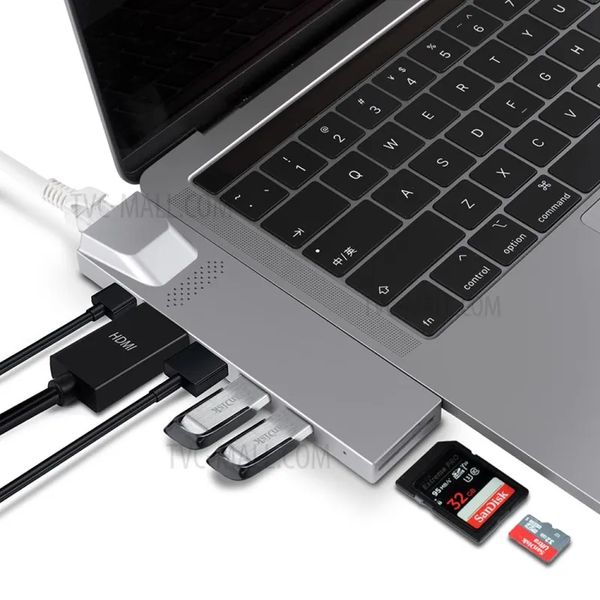 YK0168 Многопортовый адаптер-концентратор 8-в-1 Type-C с портом Thunderbolt 3+3 порта USB3.0+гигабитный порт+SDTF