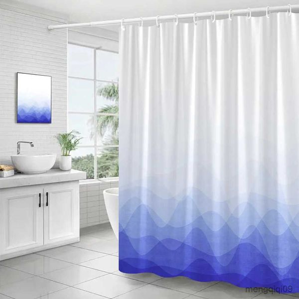 Tende da doccia Tende da doccia in montagna Arte moderna e minimalista Tenda da bagno geometrica blu Tessuto impermeabile Arredamento bagno con R231101