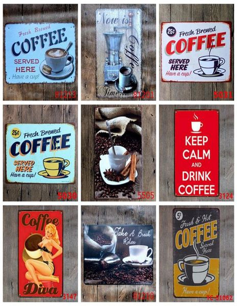 Café vintage estanho sinais retro metal pintura sinal retros adesivos de parede decoração arte placa vintages decoração para casa bar pub café yfa7052853