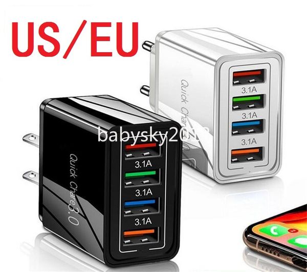 3.1A 4 USB-порта EU US Настенное зарядное устройство Портативные адаптеры питания для Iphone 14 15 Samsung Xiaomi Andriod phone Mp3 B1