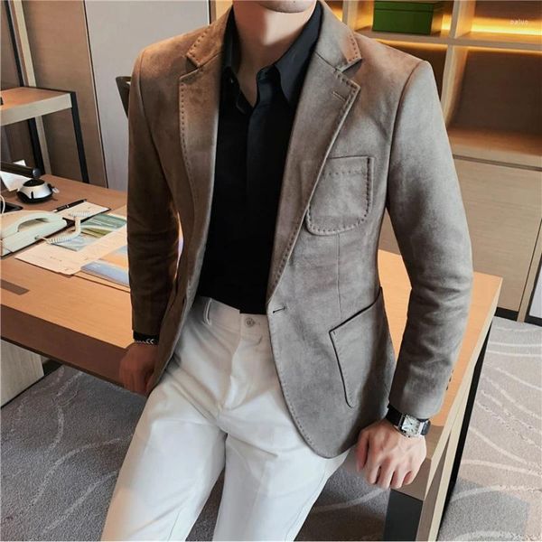 Abiti da uomo Blazer stile britannico Cappotto da uomo Abiti da lavoro di alta qualità/Smoking da ufficio maschili/Giacca da uomo slim fit casual in pelle scamosciata sintetica