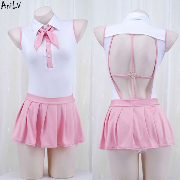 Ani japonês escola estudante ginásio maiô bodysuit uniforme traje feminino rosa marinheiro sem costas saia de banho cosplay cosplay