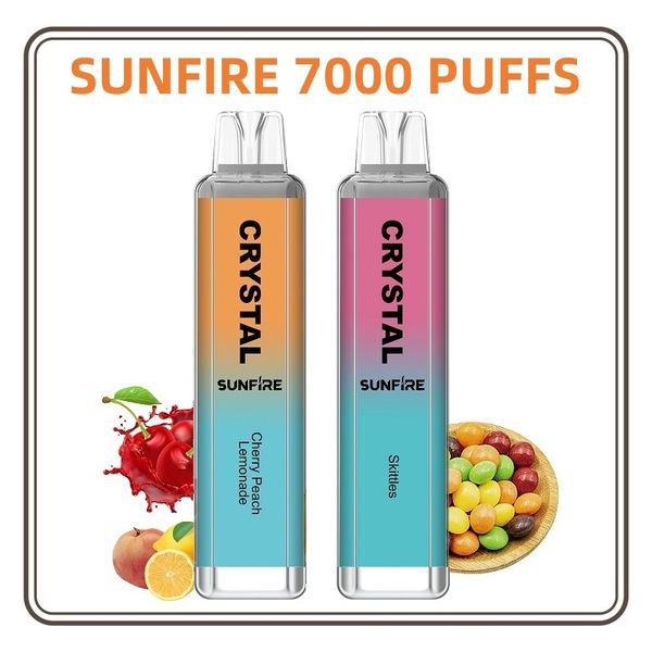 Лучший продавец Sunfire Crystal 7000 Puffs Ondosable Vape Pen 50 мг черничная малина аромат 1300 мАч.