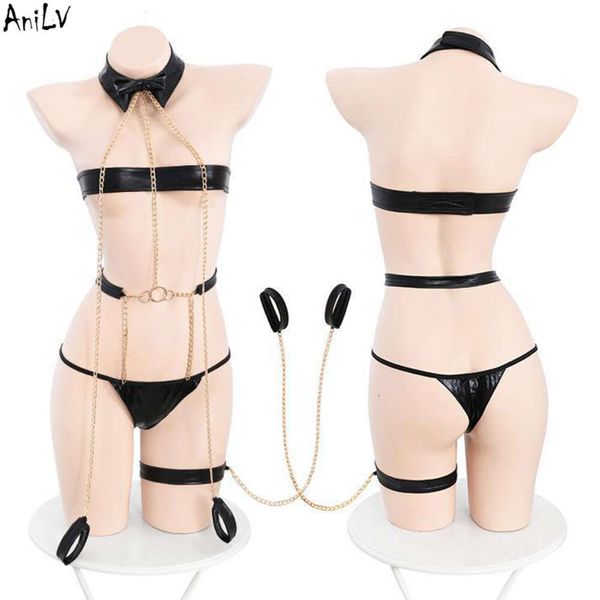 Ani Frauen Kette Lederband Bikini Uniform Unterwäsche Pamas Outfit Cosplay Kostüm Cosplay