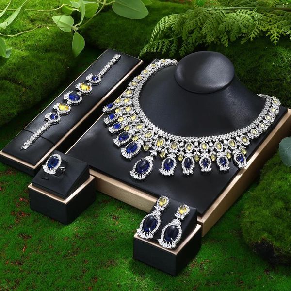 Halskette Ohrringe Set 2023 4-teilig Jade Braut Hochzeit Schmuck geeignet für Damen Zirkonia CZ Afrika Dubai