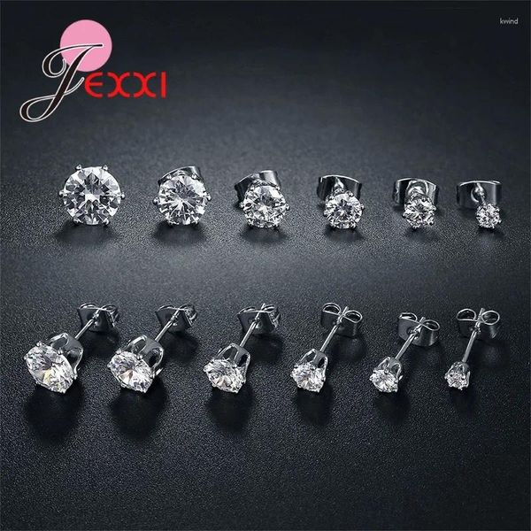 Orecchini a bottone 6 paia 3/4/5/6/7/8MM Mix Size 925 Ago in argento con strass Artiglio Impostazione Semplice classico per uomo Donna Ragazza Ragazzo