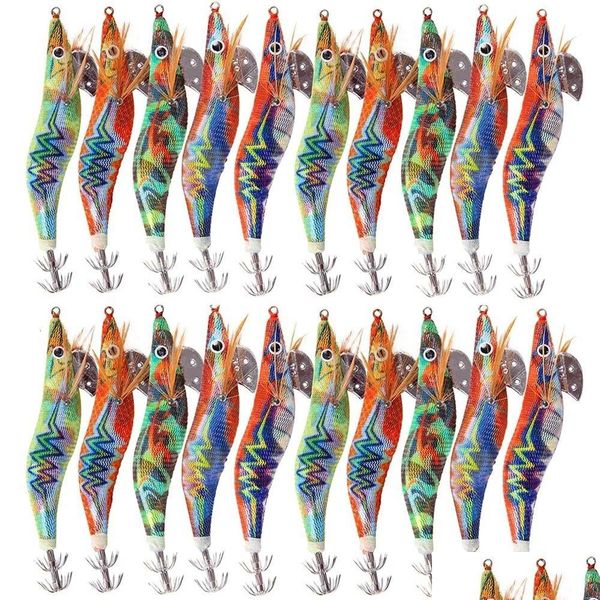 Yem yemleri yemler 30pcs20pcs10pcs ahşap karides balıkçılık cazibesi kalamar jig kanca atlama balığı yapay jigging sert yem dr dhyrh