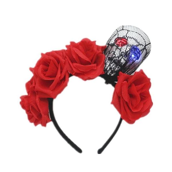 Stirnband Schwarz Künstliche Blume Kopf Schnallen Schaum Beleuchten Skl Kopfbedeckung Halloween Party Cosplay Stirnband Adt Kinder Haar Accessor Dhhqr