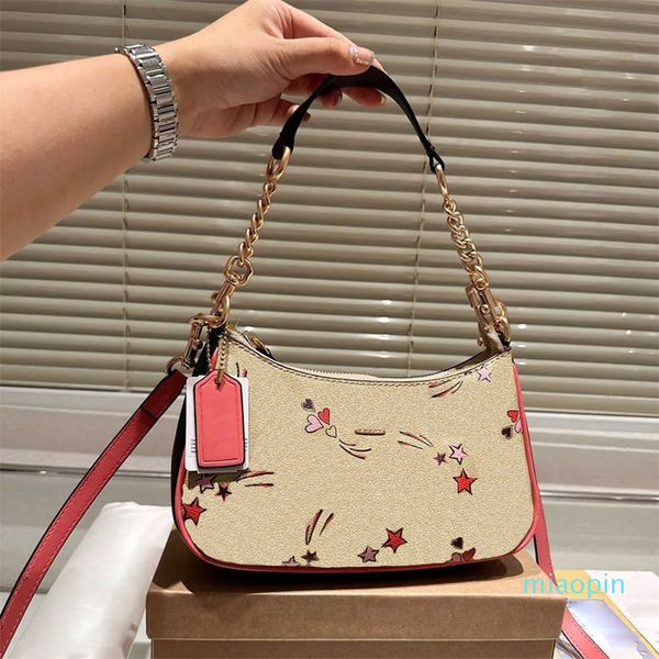 2023-designer bolsa bolsa de luxo bolsa de ombro feminina bolsas de couro vintage elegante estrela coração impressão axilas crossbody