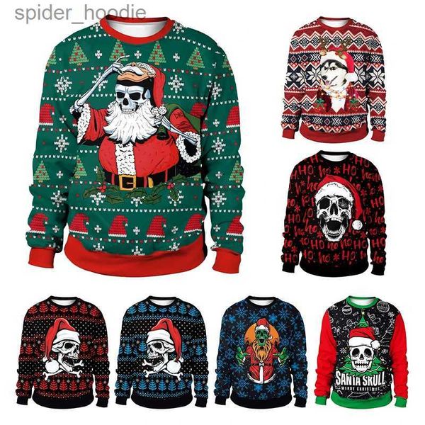 Moletons masculinos Moletons Feios de Natal Suéter Impressão Streetwear Casal Oversized Crewneck Pulôver Xmas Party Cosplay Roupas para Mulheres Homens L231101