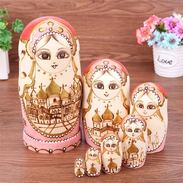 Puppen 1 Set Holz Russische Nistpuppen Matryoshka Dolls Babushka Hand Paint Bear Poupe Russe für Kinder Geschenke Handwerk Doll Home Decor 231031
