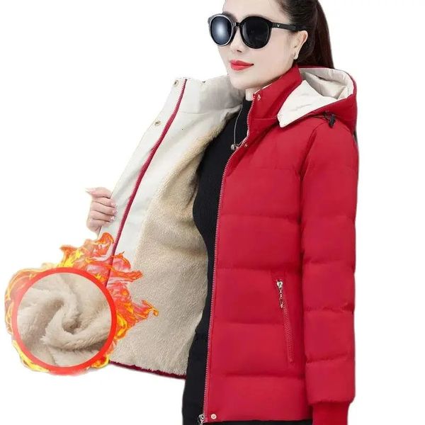 Parkas femininas para baixo 2023 adicionar roupas de algodão de veludo estilo coreano moda solta manter quente jaqueta acolchoada casaco parka 231031