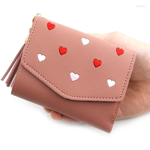 Carteiras moda feminina carteira pu couather heart typen ladies damas multi-card slot coin bolsas estudante