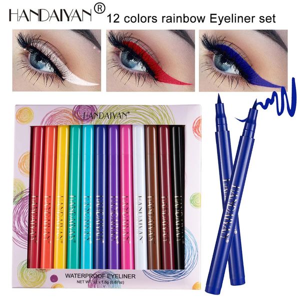 Combinazione ombretto/liner 12 colori/scatola Colore Eyeliner liquido Impermeabile Eyeliner bianco Matita Set trucco Cosmetici Trucco a lunga durata Penna blu colorata 231031