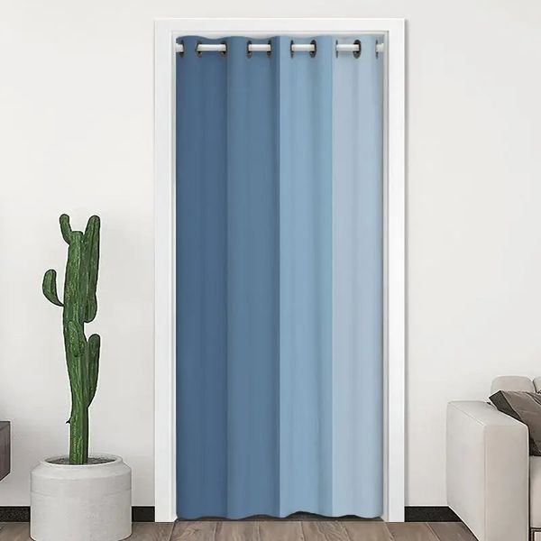 Vorhang Nordic Gradient Tür Blau Halfblackout Hängen für Wohnzimmer Partition Bildschirm Mit Stange Hause Dekoration 231101