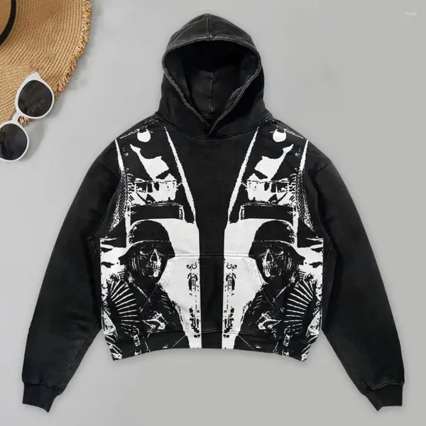 Hoodies masculinos com capuz estilo punk gótico crânio impressão retro moda solta ajuste tendência pulôver y2k colheita topo moletom