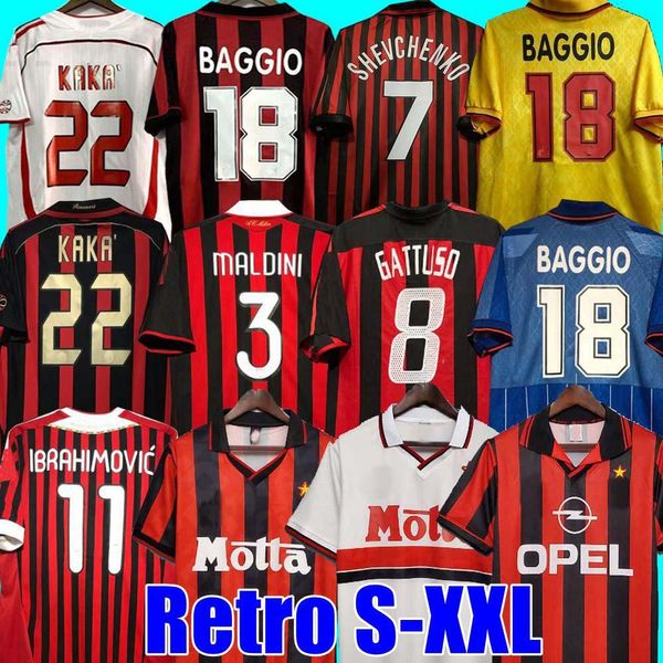 12 Retro-Shirts Heim 93 94 95 96 97 Gullit FUSSBALLJERSEY 02 03 04 05 Maldini Van Basten Fußball KAKA Inzaghi 06 07 2009 PIRLO SHEVCHENKO BAGGIO Ac S