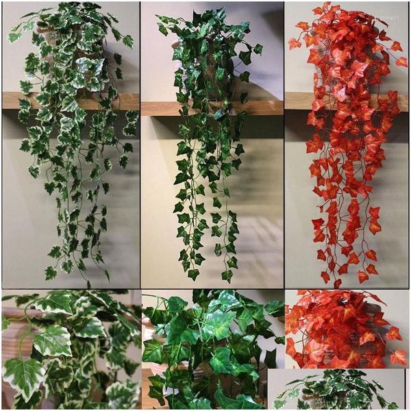 Ghirlande di fiori decorativi Fiori decorativi Piante artificiali Rami di vite verde rosso Appeso a parete Rattan di plastica Casa Matrimonio Par Dhcbh