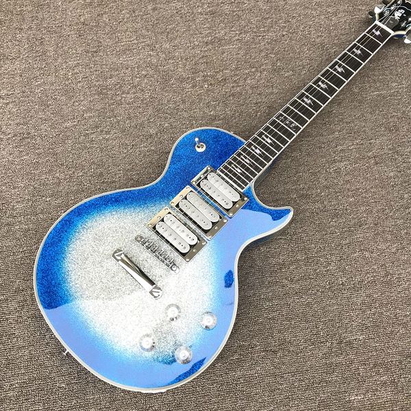Loja personalizada, feita na China, guitarra elétrica de alta qualidade, hardware cromado, guitarra azul, captador de três peças, frete grátis