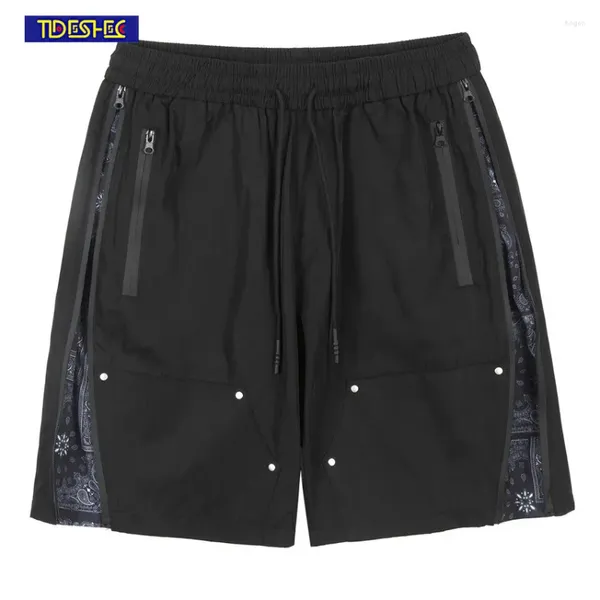 Pantaloncini da uomo Casual Elastico in vita Tasca con cerniera Mezza mutanda Moda uomo Hip Hop Abbigliamento sportivo Corto da uomo Streetwear Coulisse allentata