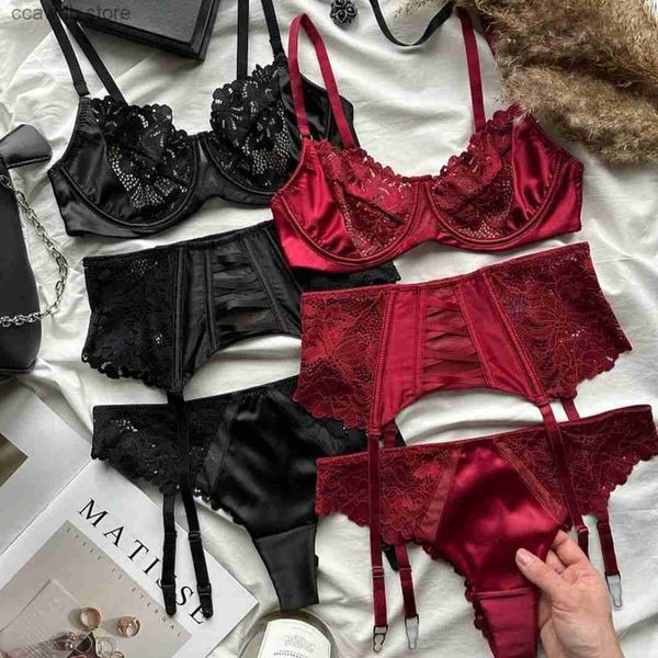 Reggiseni Set Reggiseno francese sottile in pizzo rosso lingerie sexy con un ampio petto e un piccolo effetto anti-cedimento T231101