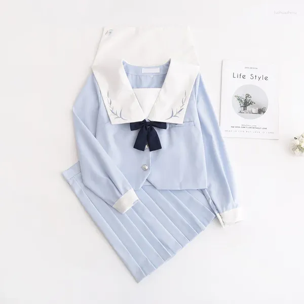 Kleidung Sets Japanische JK Anzug Gestickter Kragen Frau Schuluniform Hohe Sailor Cosplay Kostüme Student Mädchen Faltenrock