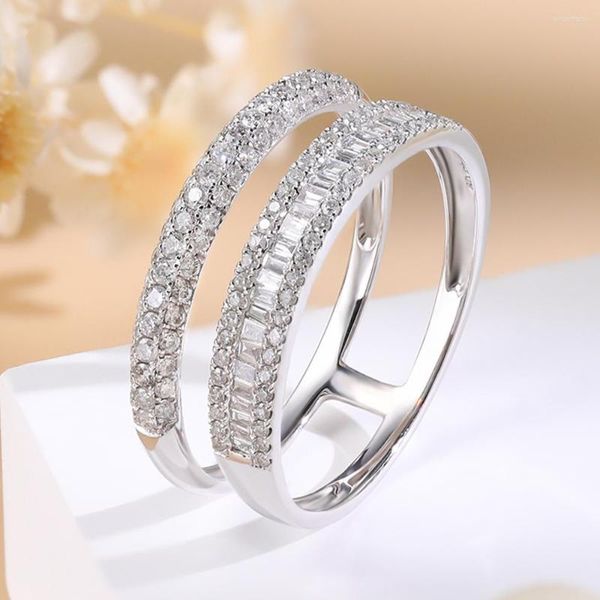 Cluster Rings M-Jaja Real Diamond Ring F Color Vsi Clarity Luxury Design Solid 18k белого золота AU750 Baguette Wedding Wedding Fine Jewelry