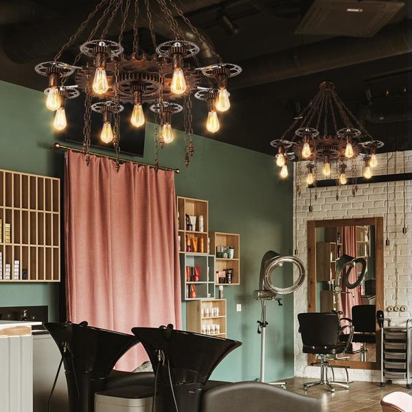 Lâmpadas pendentes de estilo industrial retro Candelieiro de restaurante barra de equipamento Lâmpada de engrenagem atmosfera de cabeleireiro nostálgica Led Salon Led Loja de roupas Lampendan